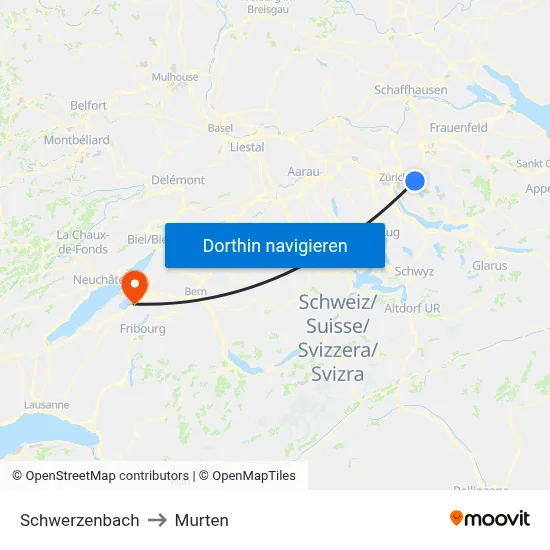 Schwerzenbach to Murten map