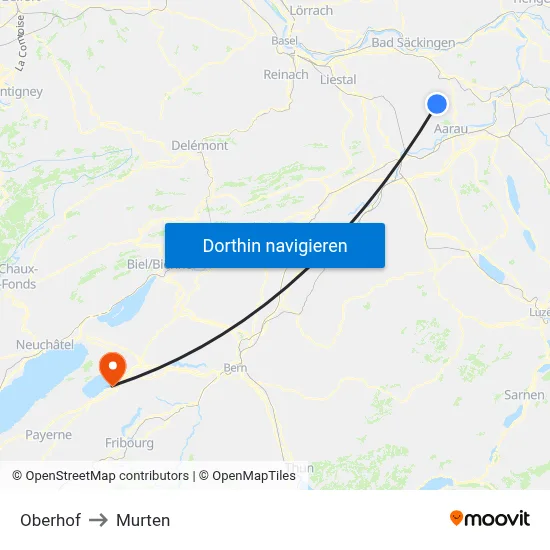Oberhof to Murten map