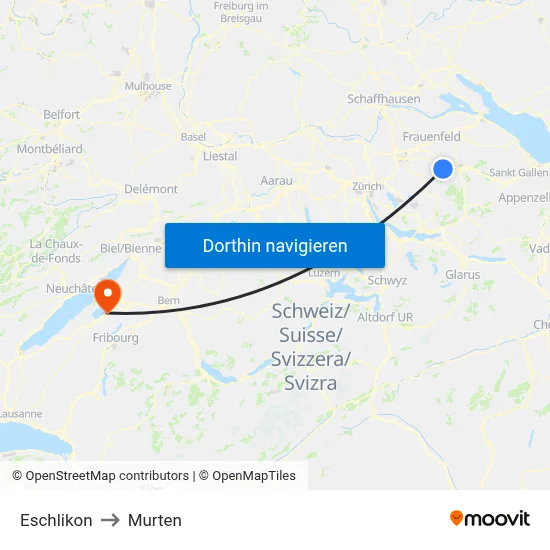 Eschlikon to Murten map