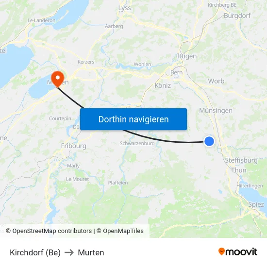Kirchdorf (Be) to Murten map