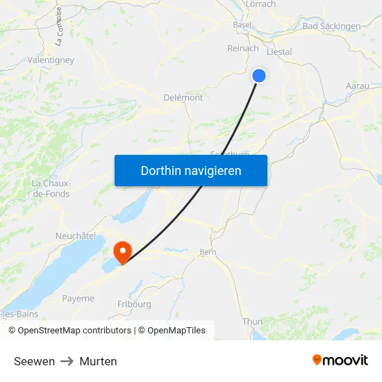 Seewen to Murten map