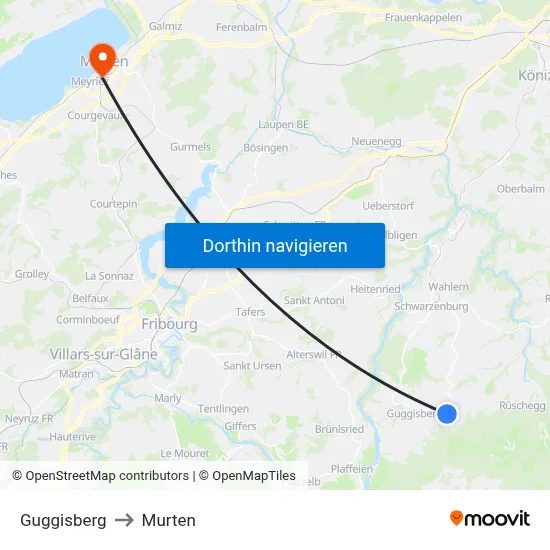 Guggisberg to Murten map