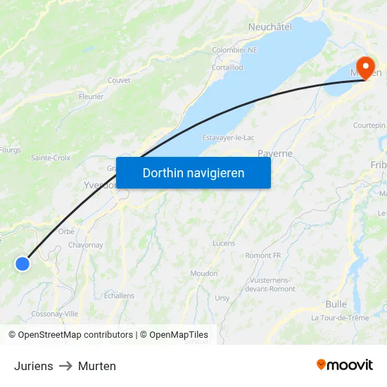 Juriens to Murten map