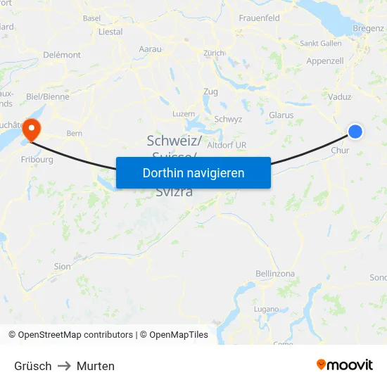 Grüsch to Murten map