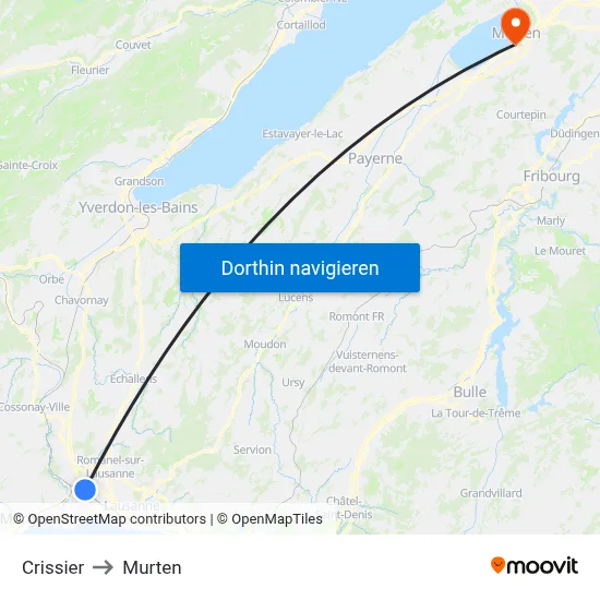 Crissier to Murten map