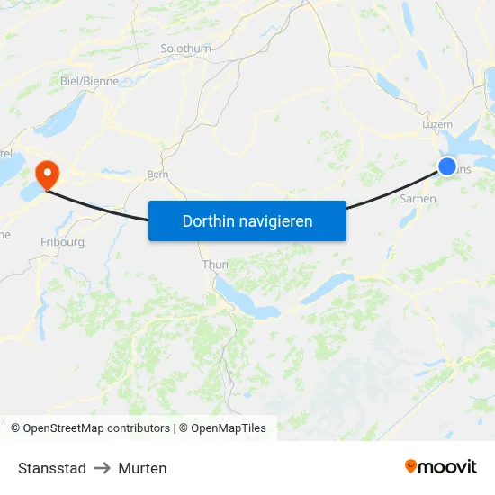 Stansstad to Murten map