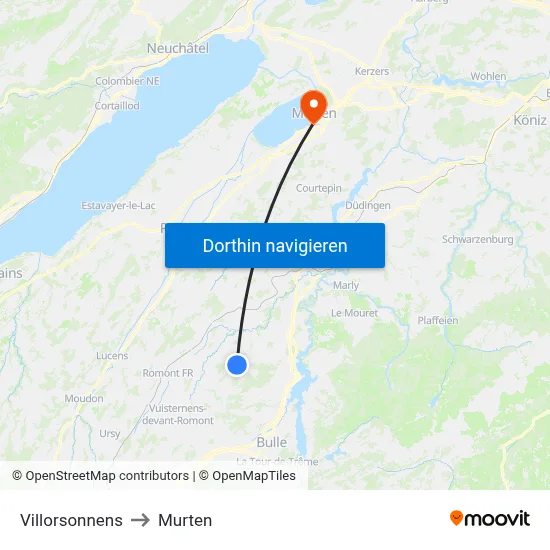 Villorsonnens to Murten map