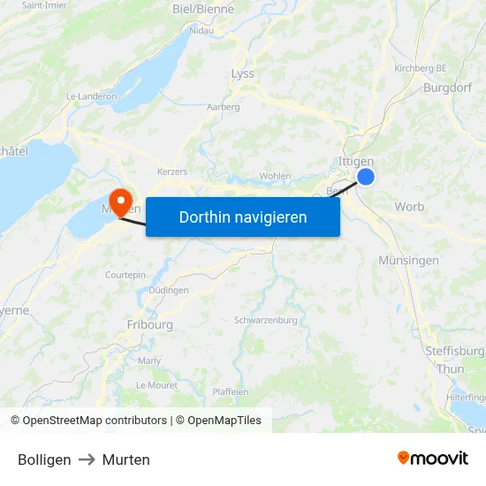 Bolligen to Murten map