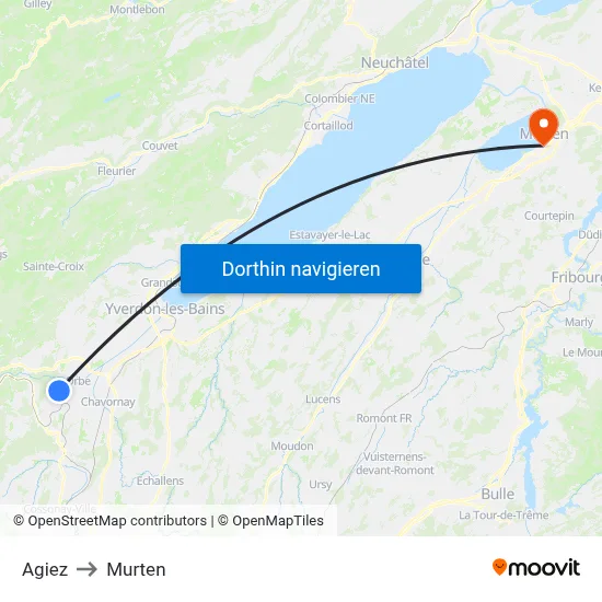 Agiez to Murten map