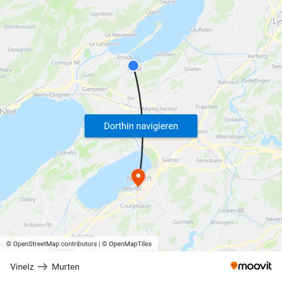Vinelz to Murten map
