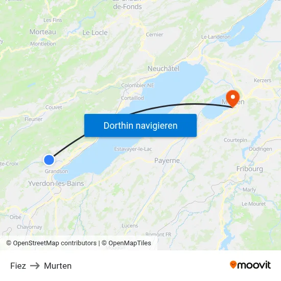 Fiez to Murten map