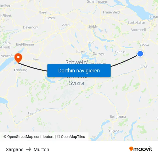 Sargans to Murten map
