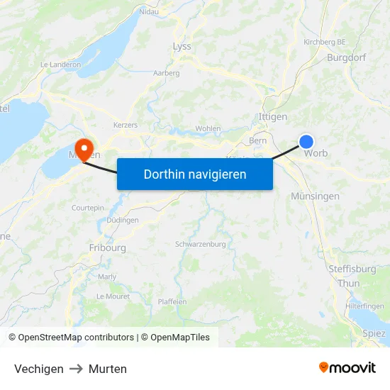 Vechigen to Murten map