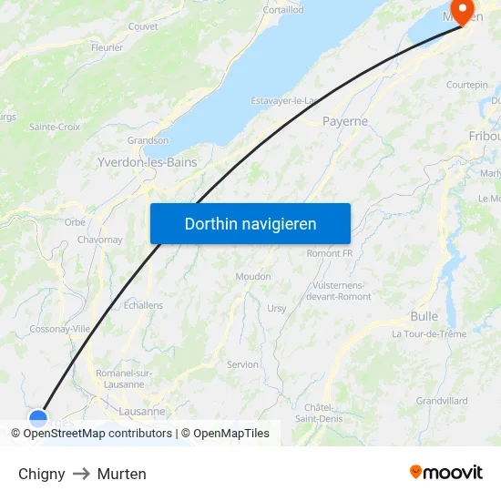 Chigny to Murten map