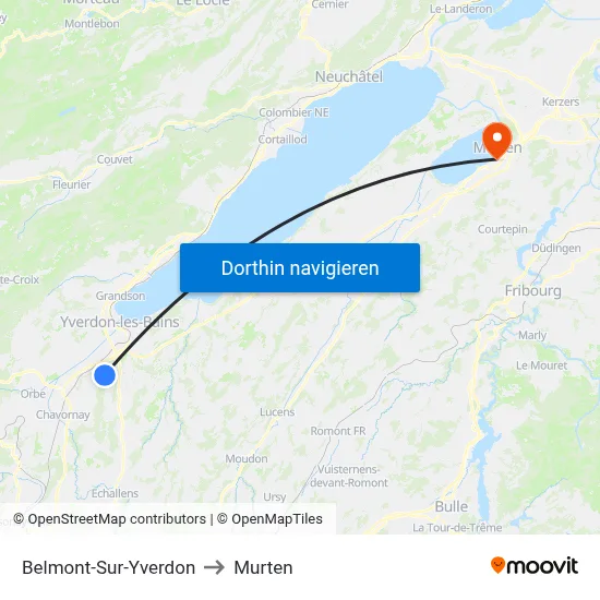Belmont-Sur-Yverdon to Murten map
