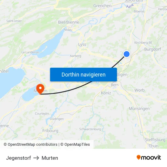 Jegenstorf to Murten map