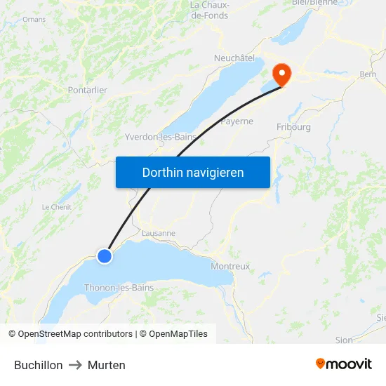 Buchillon to Murten map