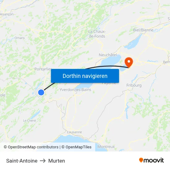 Saint-Antoine to Murten map