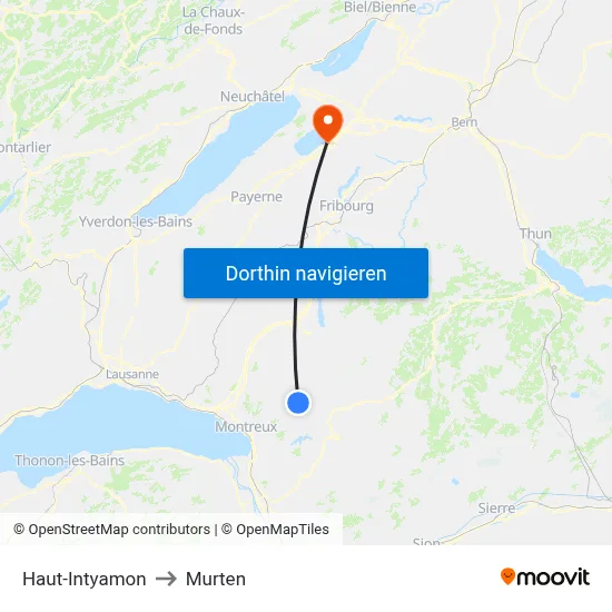 Haut-Intyamon to Murten map