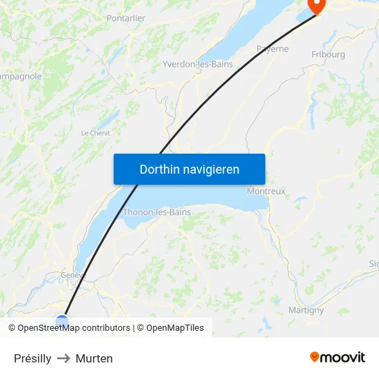 Présilly to Murten map
