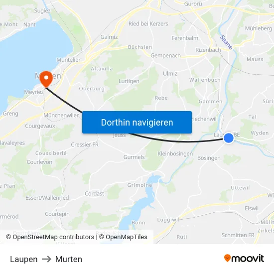 Laupen to Murten map