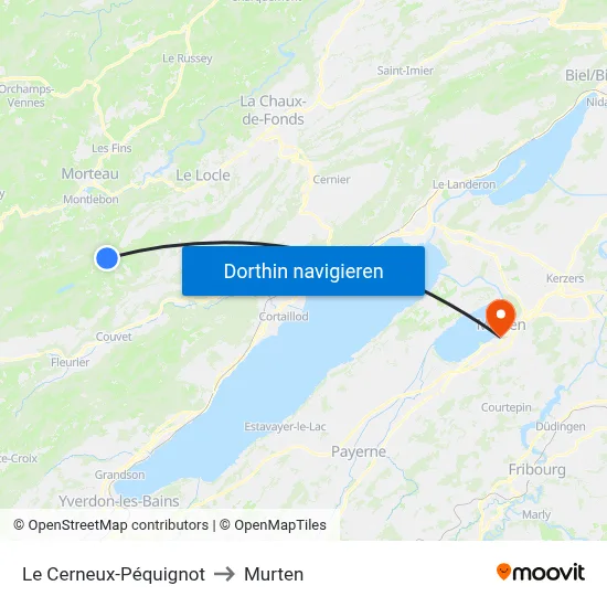 Le Cerneux-Péquignot to Murten map