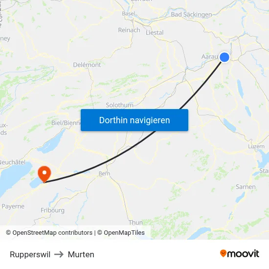 Rupperswil to Murten map