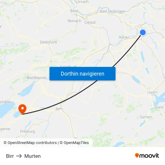 Birr to Murten map