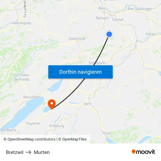Bretzwil to Murten map