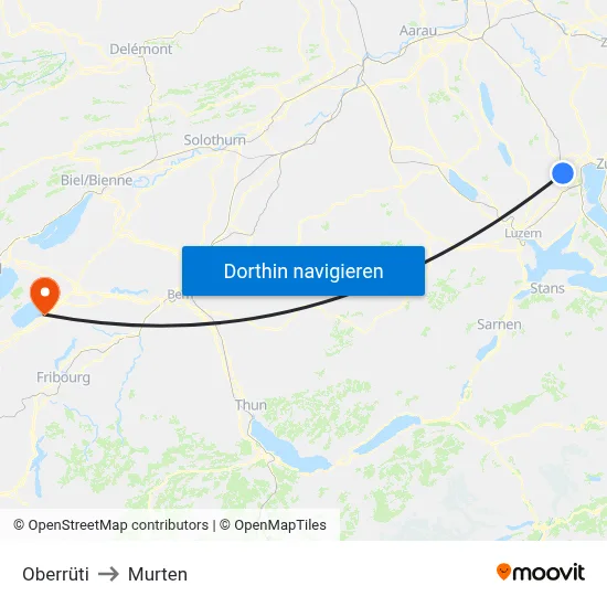 Oberrüti to Murten map