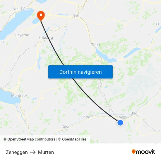 Zeneggen to Murten map