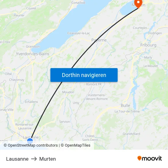 Lausanne to Murten map