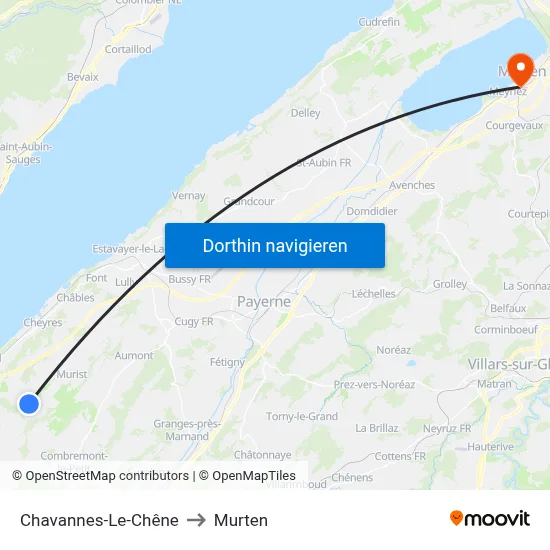 Chavannes-Le-Chêne to Murten map