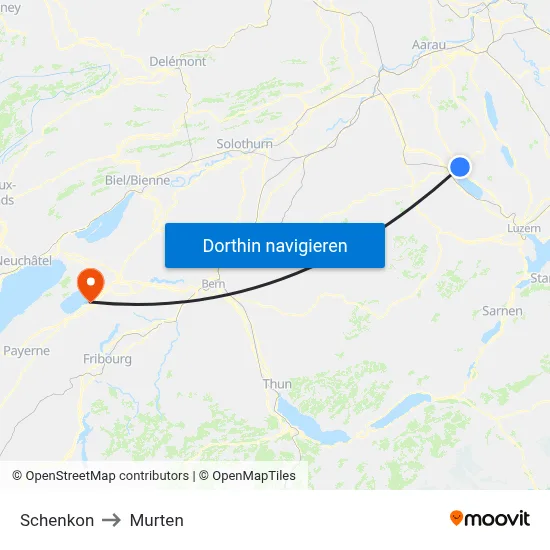 Schenkon to Murten map