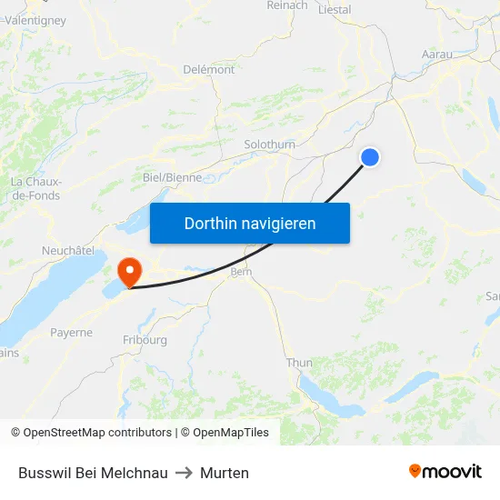 Busswil Bei Melchnau to Murten map