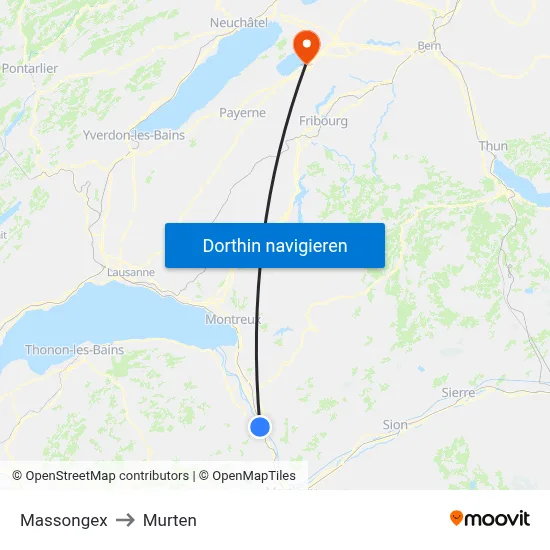 Massongex to Murten map