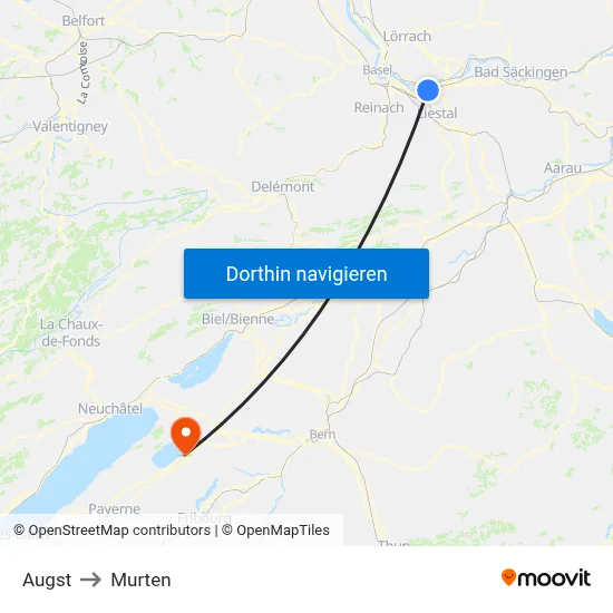 Augst to Murten map