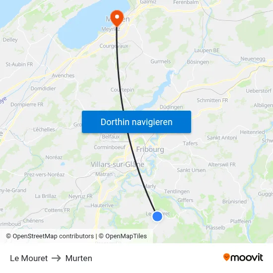 Le Mouret to Murten map