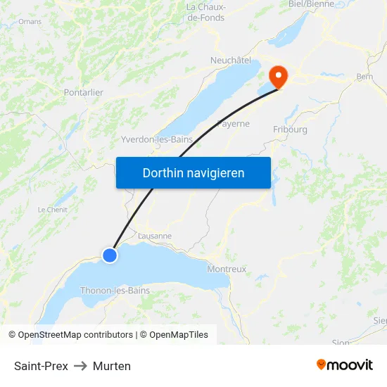 Saint-Prex to Murten map