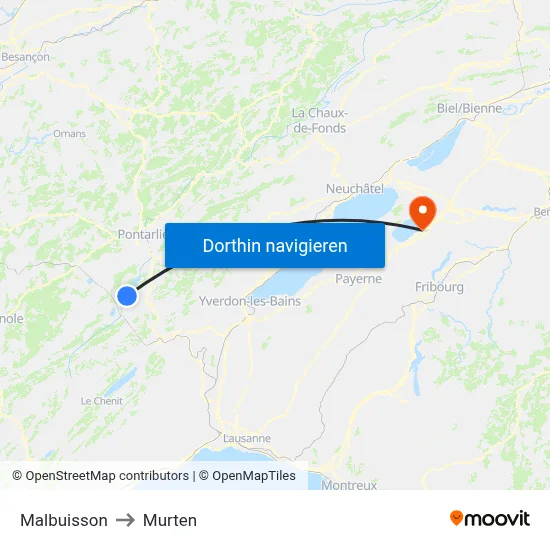 Malbuisson to Murten map