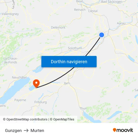 Gunzgen to Murten map