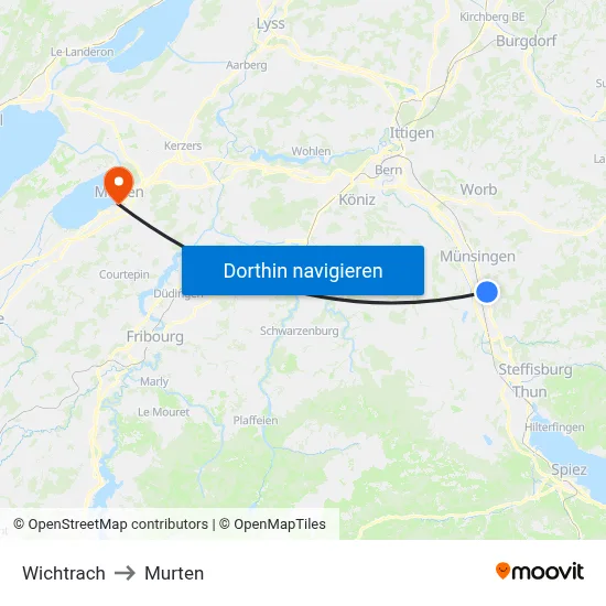 Wichtrach to Murten map
