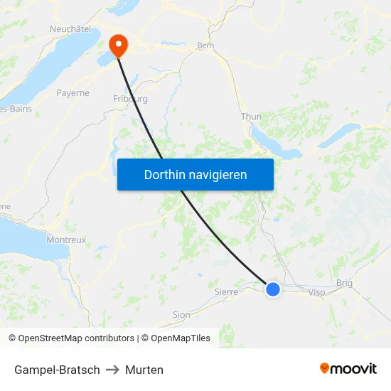 Gampel-Bratsch to Murten map