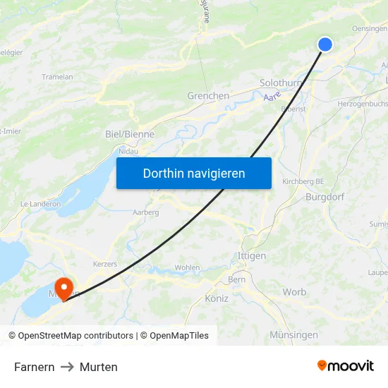 Farnern to Murten map