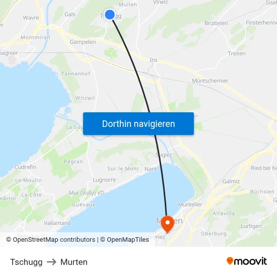 Tschugg to Murten map