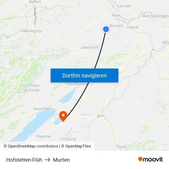 Hofstetten-Flüh to Murten map