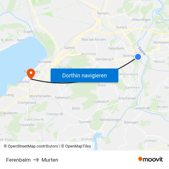 Ferenbalm to Murten map