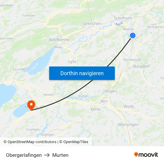 Obergerlafingen to Murten map