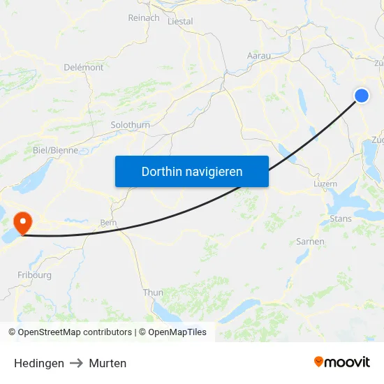 Hedingen to Murten map
