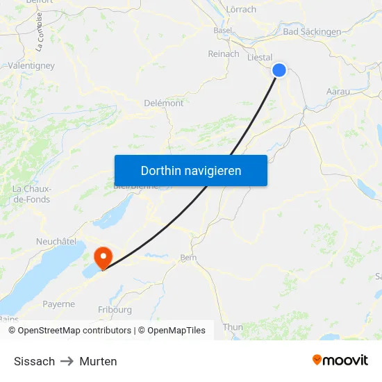 Sissach to Murten map